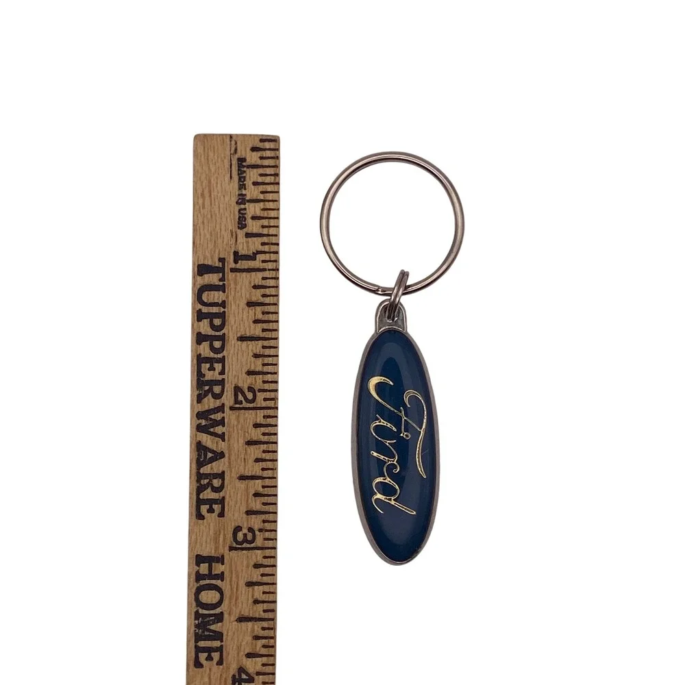Ford Blue Oval Logo Keychain Silver Tone Metal Enamel Script Car Key Ring Fob
